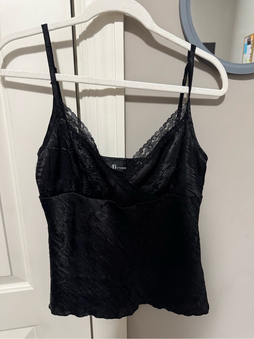 AB Studio Black Satin Lace-Trim Camisole